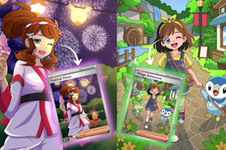 draw custom trainer pokemon for tcg pokemon card or fakemon
