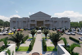 create detailed 3d wedding venue, conferences hall, event parties, parking areas