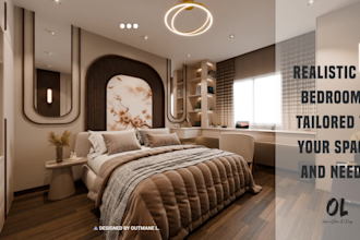 create a bedroom interior design and realistic 3d render