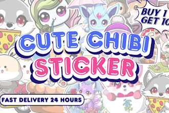 create custom cute chibi character for sticker design, logo, and cartoon mascot