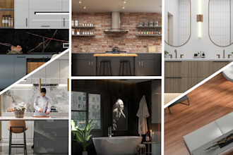 design kitchen, bathroom, and living room interior 3d render