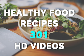 give 301 healthy food recipes HD videos for youtube
