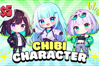 draw cute chibi art commission for your oc, vtuber stream, and social media