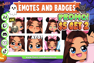 draw chibi twitch emotes, sub badges, vtuber animated emotes