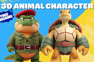 design 3d cute chibi character, animal, mascot, in blender cartoon style