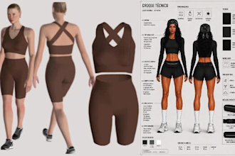 do activewear tech pack fashion designer fitness wear design tech pack design