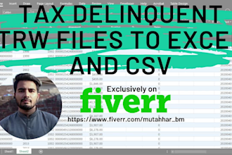 convert county tax roll tax delinquent trw file to CSV excel
