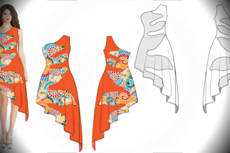 create professional technical fashion illustration, fashion flat, cad