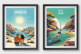 make modern minimalist retro vintage style, travel poster, art deco, or wall art
