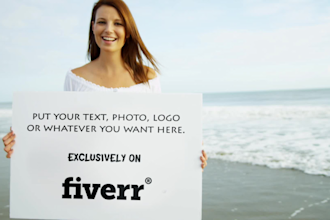 hold your image, logo or message by this girl on the beach