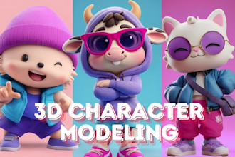create 3d stylized modeling cute mascot, animal, cartoon and rig for animation