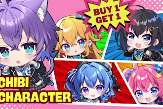 draw anime chibi character illustration with cute kawaii style for your stream