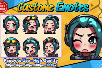 create custom cute chibi twitch emotes for your stream or discord, sub badges