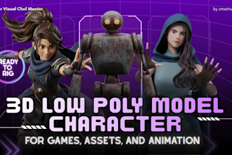 create custom 3d low poly model character, rigging for game assets and animation