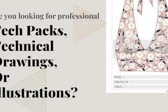 create fashion design tech pack, flat detail technical drawing