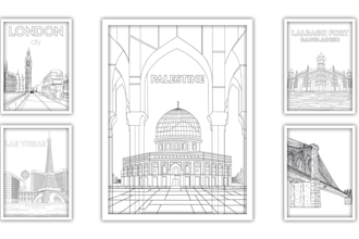 do morden city famousplace product building line art vector illustration design