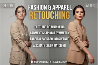 do fashion apparel retouching, clothing wrinkle removal and lookbook