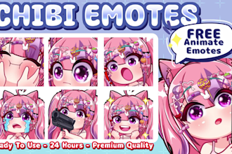 create cute chibi emote, animated emote, for vtuber stream, twitch, discord