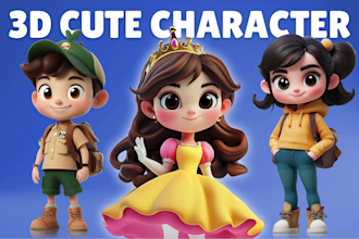 model cute 3d character modeling, mascot, animal, 3d cartoon character