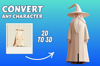 convert 2d to 3d custom model for game, animation, or print