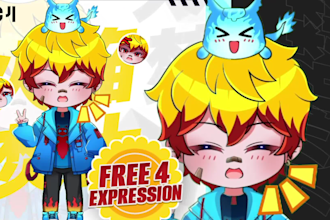 draw your png tuber and vtuber avatar in chibi style for stream