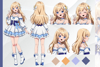 draw character sheet in anime style for character design