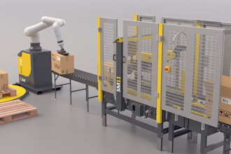 create 3d industrial automation, robotic arm and factory animation