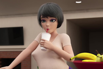 create 4k quality 3d cartoon animation, 3d short film, nsfw animation, 3d model