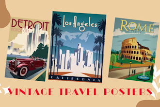 create retro vintage travel poster postcard design