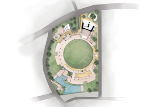 do photoshop render of 2d master plan, section, elevation