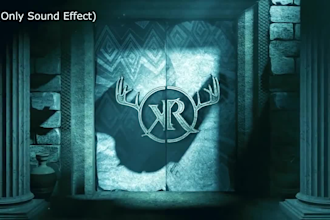 create 3d ancient stone door open logo reveal intro animation