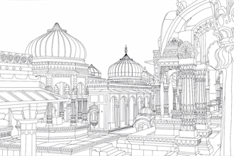 make a detailed line art house or building