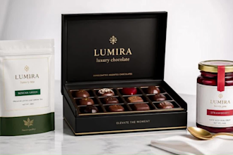 create realistic chocolate box, tea pouch and jam jar packaging mockups