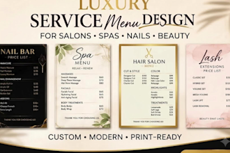 design a luxury salon spa nail or beauty service menu