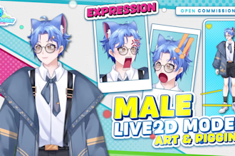 design a custom male anime vtuber avatar with live2d art and rigging