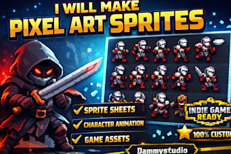 do pixel art animation, sprite sheets, game icons and 2d assets for indie game
