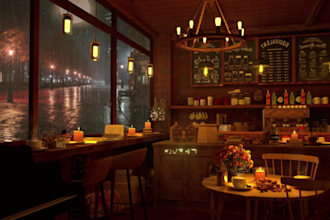 make cozy coffee shop ambience video for jazz relaxation music