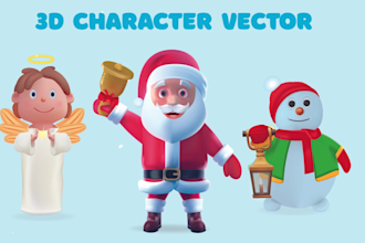 create 3d vector character, file eps, ai, svg, 6000px