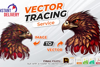 do raster to vector, redraw, recreate logo, vector tracing service within 2hrs