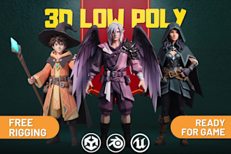 create 3d low poly character ready for game, rig and animation
