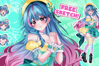 draw custom pngtuber and pngtuber plus in anime style for streams