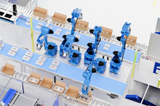 create 3d robotic packaging machine animation factory production line automation