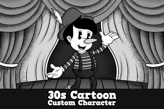 draw 1930 vintage retro cartoon mascot in rubber hose style design