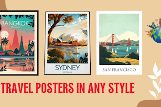 design vintage retro modern travel poster landscape illustration wall art deco