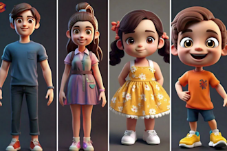 3d chibi character animation, 3d character design, chibi modeling, 3d rigging