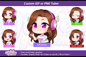 create custom pngtuber or animated giftuber design with cute anime chibi kawaii