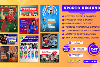 design stunning sports graphics, posters, flyers and editable templates