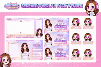 design custom animated cute vtuber overlay for kick, youtube or twitch streamer