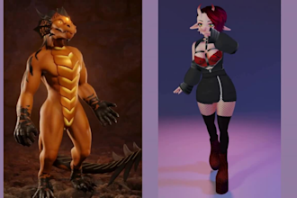 3d custom vrchat avatar, furry avatar, 3d vtuber vseeface, vrc vroid game model