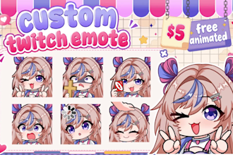 draw chibi emotes, twitch emotes, animated emotes, vtuber for stream